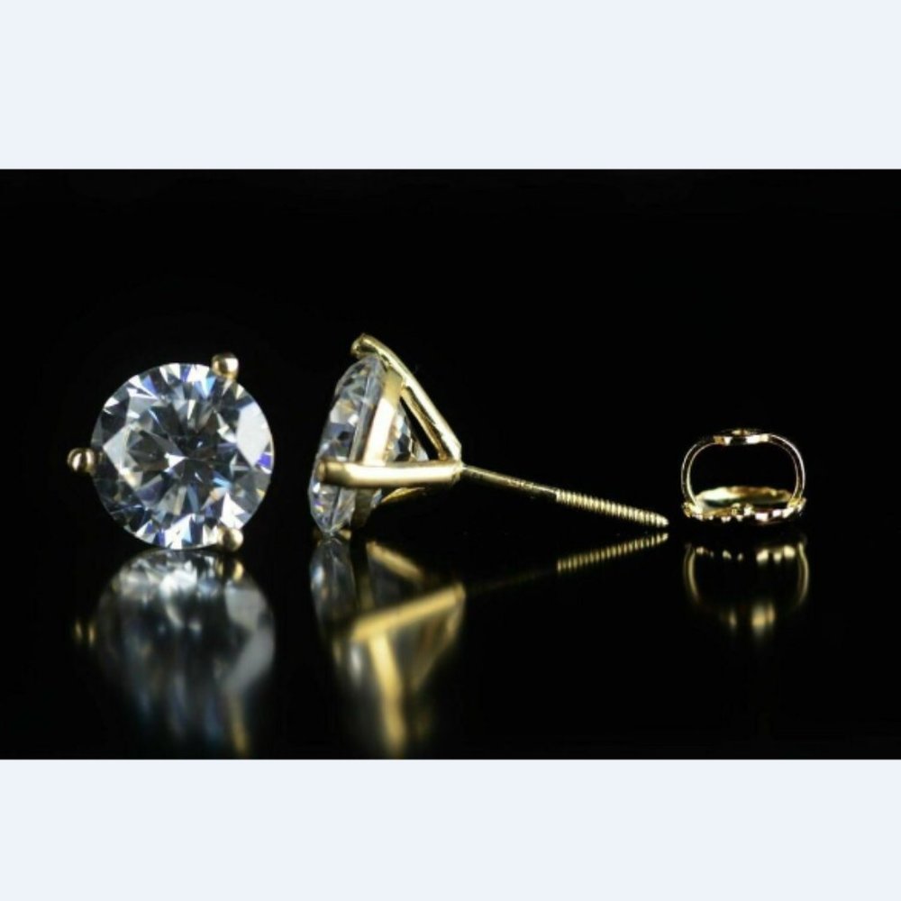 Solid 14k Yellow Gold Round AAA Quality CZ Martini PushBack Stud Earrings Sz 5mm